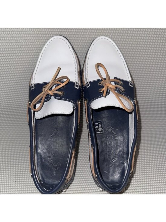 Tod\'s Gommini White Blue Tan Leather Moccasins Loafers Men’s Size 8.5 (UK 7.5) main image 9